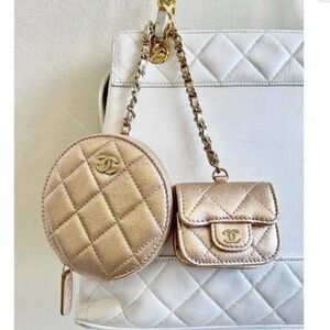 Chic White and Gold Quilted Women's coin pouch set
